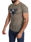 Guess Braunes Baumwoll-Stretch-T-Shirt mit Logodruck für Männer Lässiges perforiertes T-Shirt