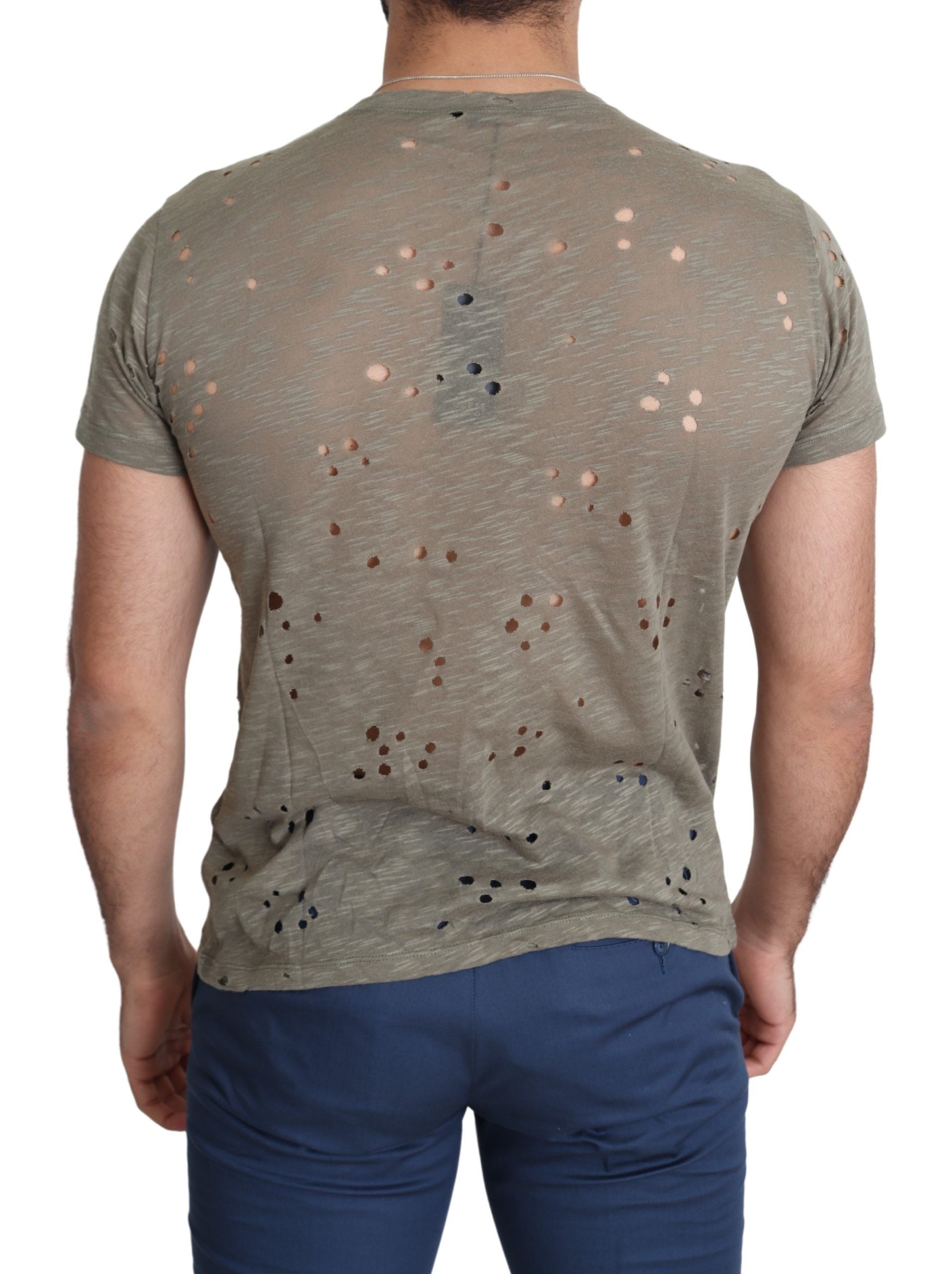 Guess Braunes Baumwoll-Stretch-T-Shirt mit Logodruck für Männer Lässiges perforiertes T-Shirt