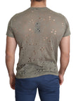 Guess Braunes Baumwoll-Stretch-T-Shirt mit Logodruck für Männer Lässiges perforiertes T-Shirt