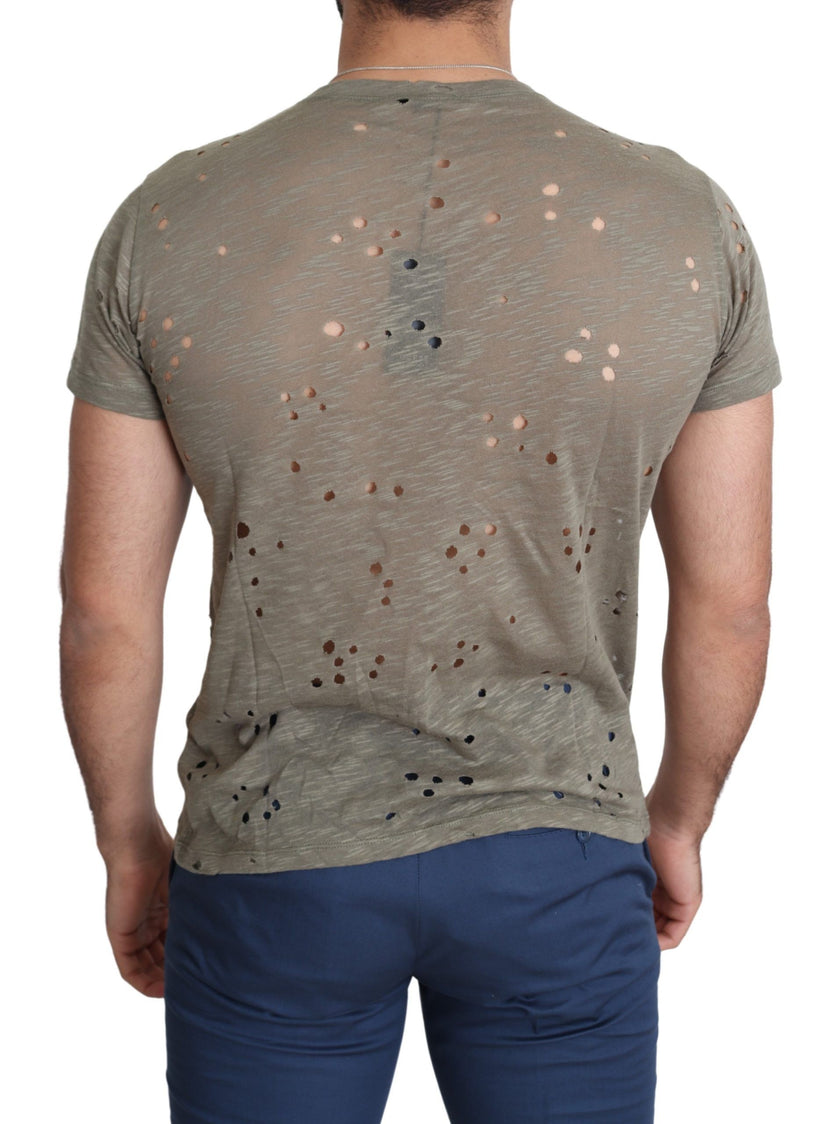 Guess Braunes Baumwoll-Stretch-T-Shirt mit Logodruck für Männer Lässiges perforiertes T-Shirt