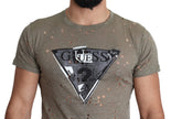 Guess Braunes Baumwoll-Stretch-T-Shirt mit Logodruck für Männer Lässiges perforiertes T-Shirt