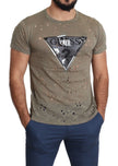 Guess Braunes Baumwoll-Stretch-T-Shirt mit Logodruck für Männer Lässiges perforiertes T-Shirt