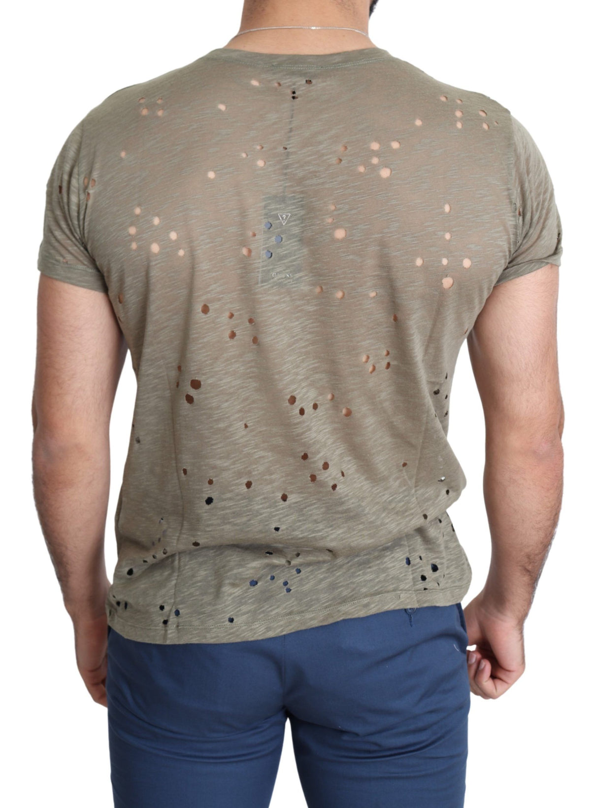 Guess Men's Brown Cotton Stretch T-Shirt with Logo Print Casual Perforated T-Shirt