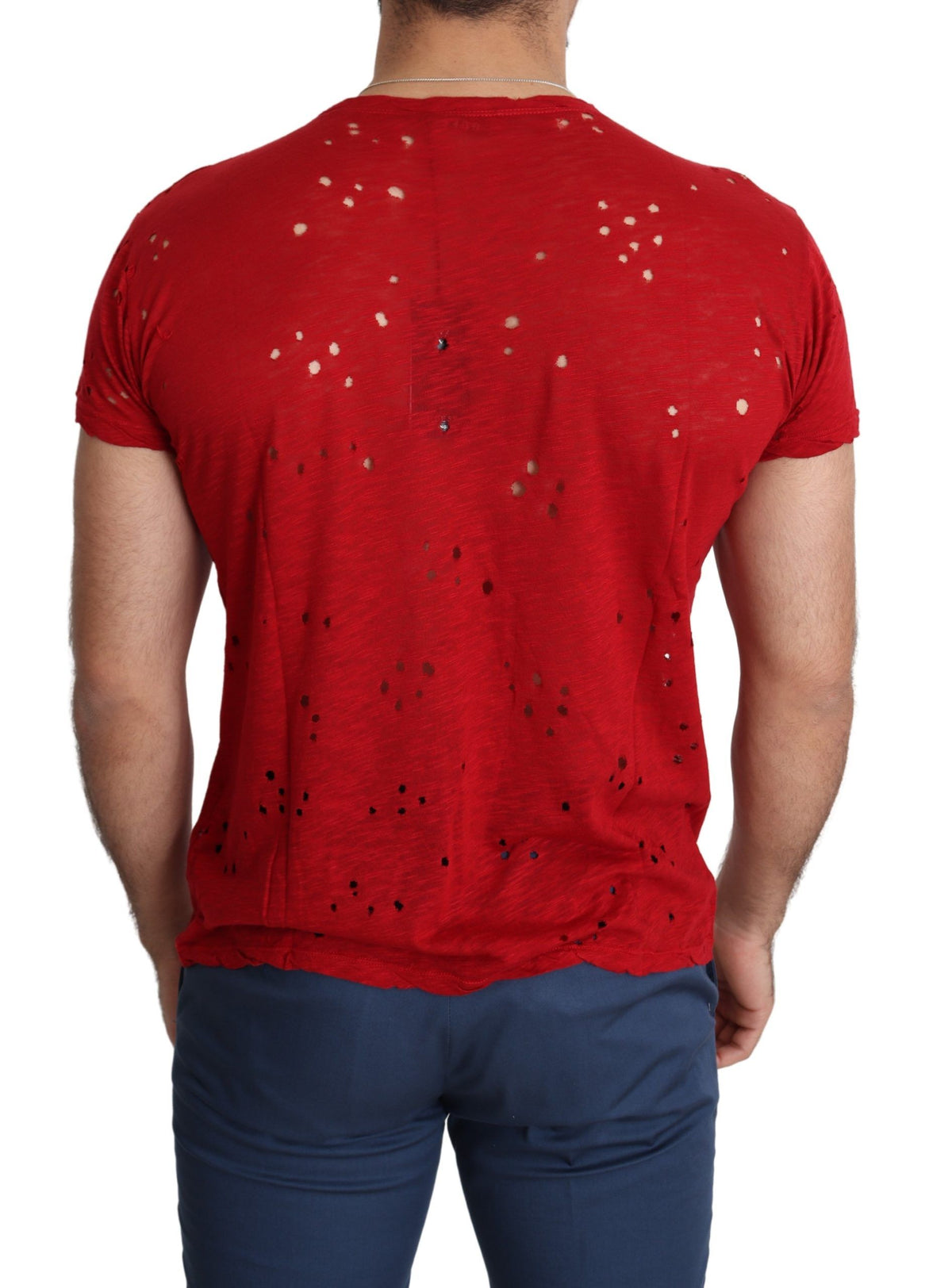 Guess Red Cotton Logo Print Men's Casual Top Perforated T-Shirt