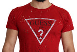 Guess Red Cotton Logo Print Men's Casual Top Perforated T-Shirt