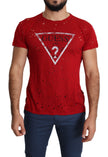 Guess Red Cotton Logo Print Men's Casual Top Perforated T-Shirt
