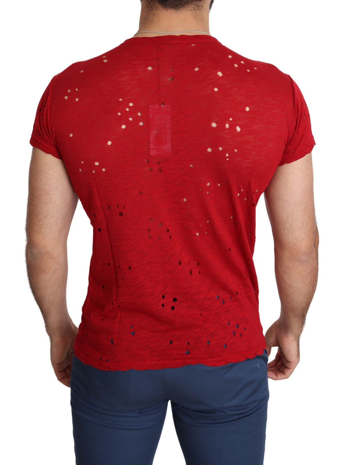 Guess Red Cotton Logo Print Men's Casual Top Perforated T-Shirt