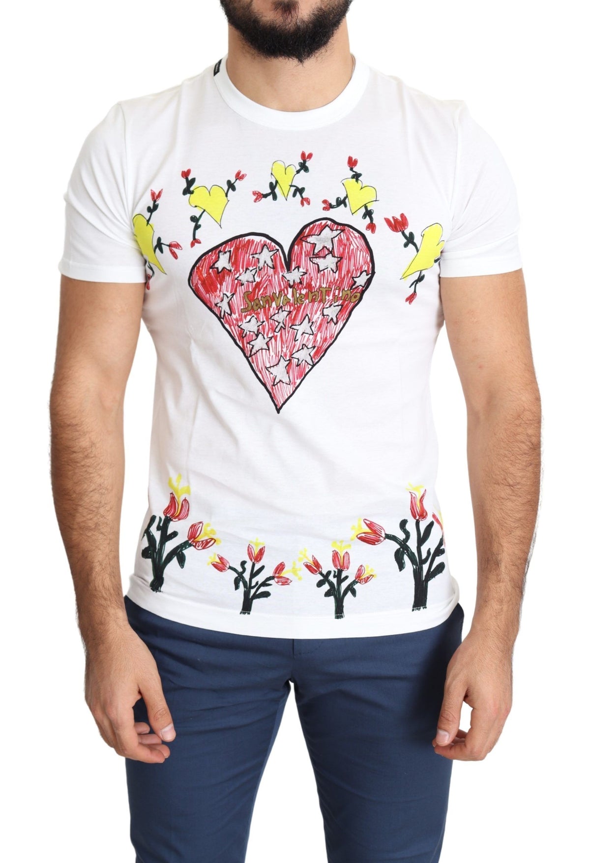 Dolce & Gabbana Men's White Saint Valentine Cotton Print T-Shirt