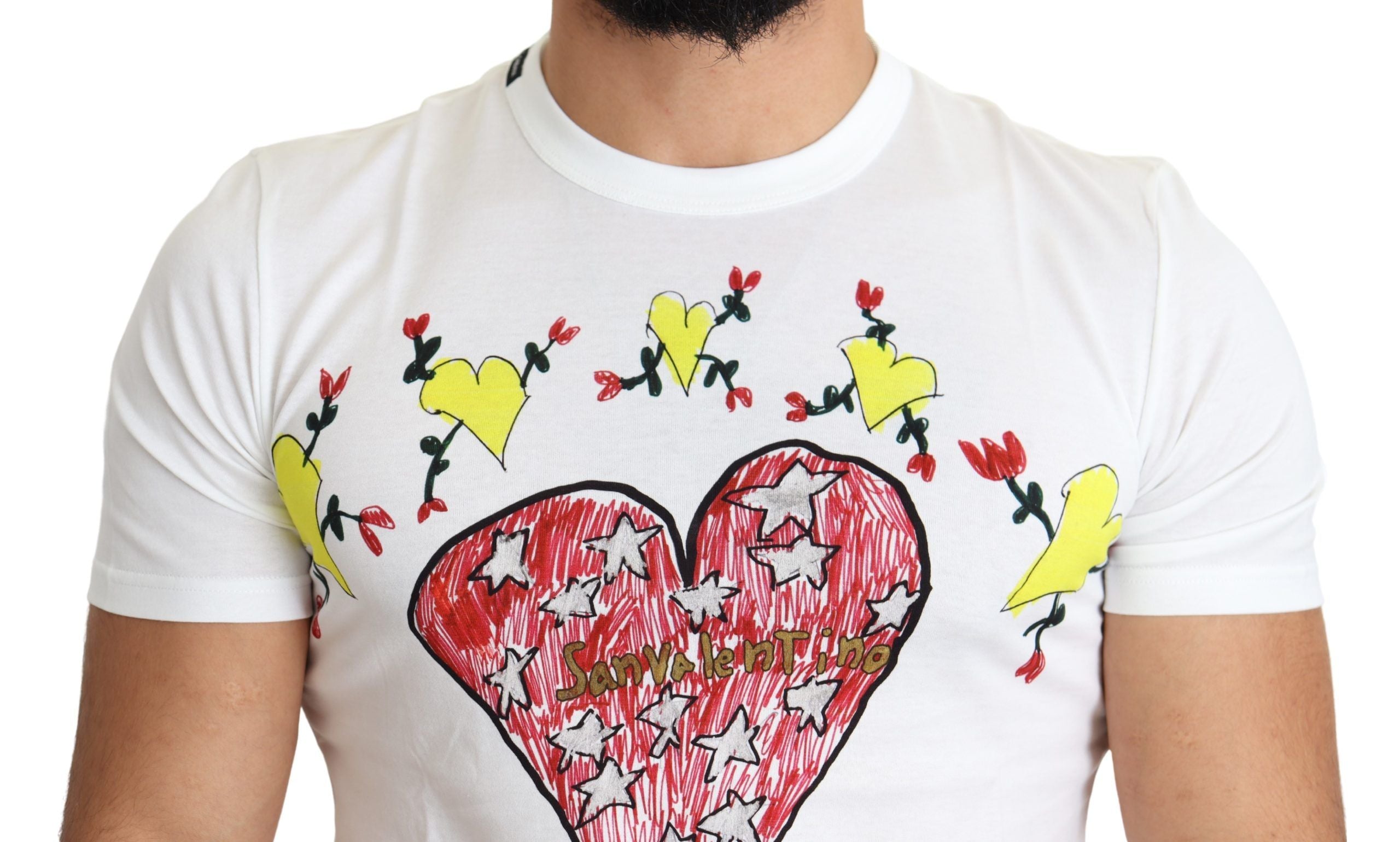 Dolce & Gabbana Weißes Saint Valentine T-Shirt mit Print aus Baumwolle für Herren
