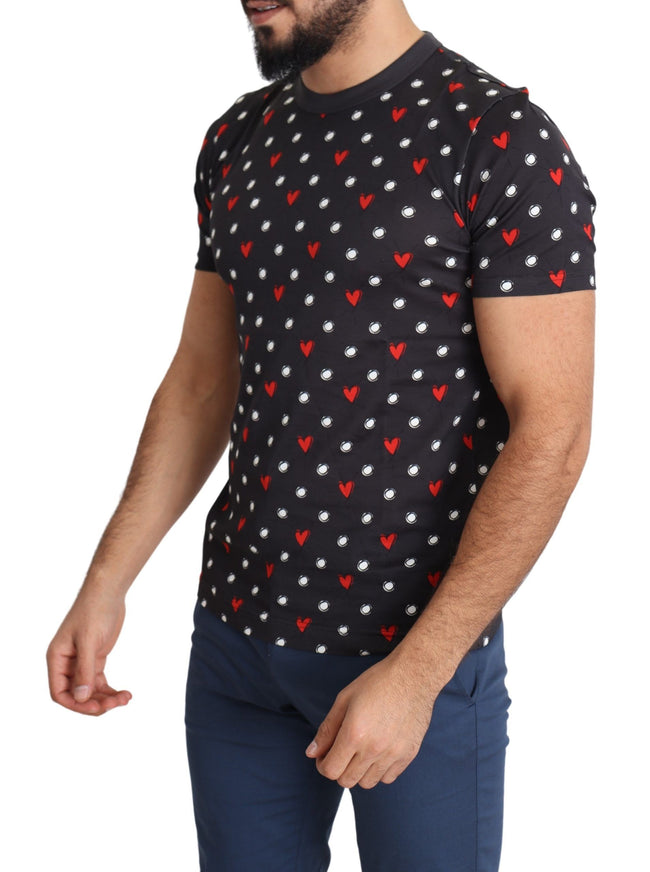 Dolce & Gabbana Herren T-Shirt aus dunkelgrauer Baumwolle mit Herzdruck