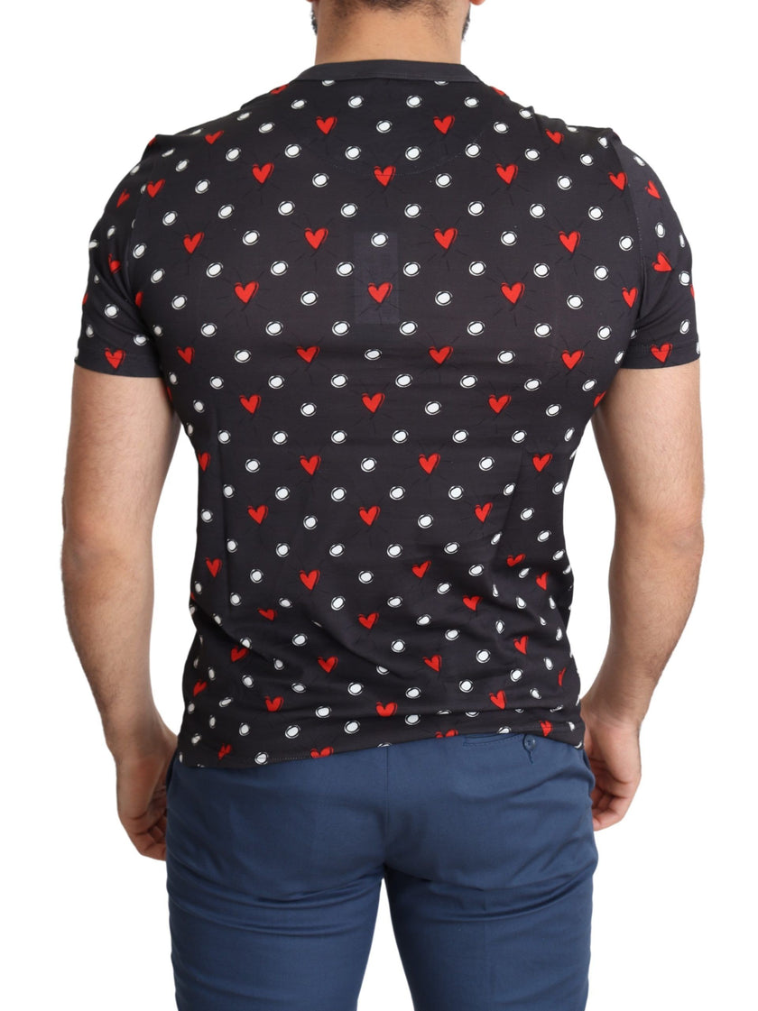 Dolce & Gabbana Dunkelgraues Baumwoll-T-Shirt mit Herzdruck für Männer