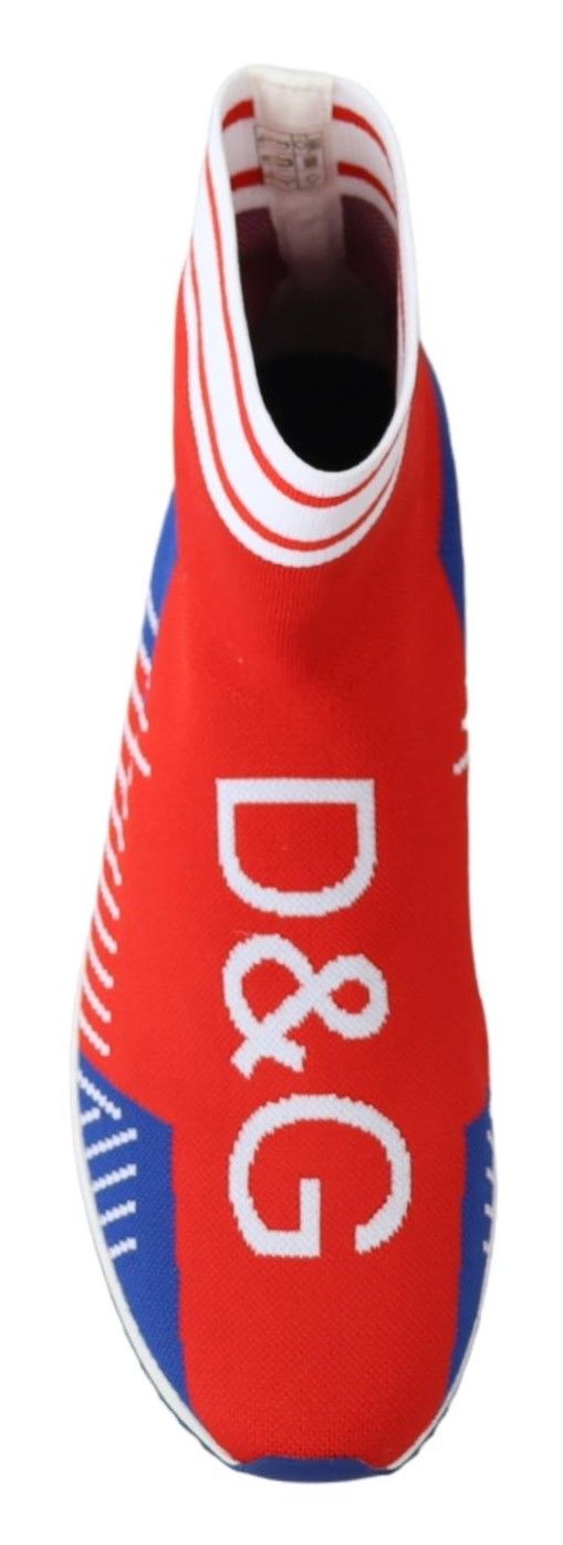 Dolce & Gabbana Blue Red Sorrento Logo Sneakers Sock Shoes