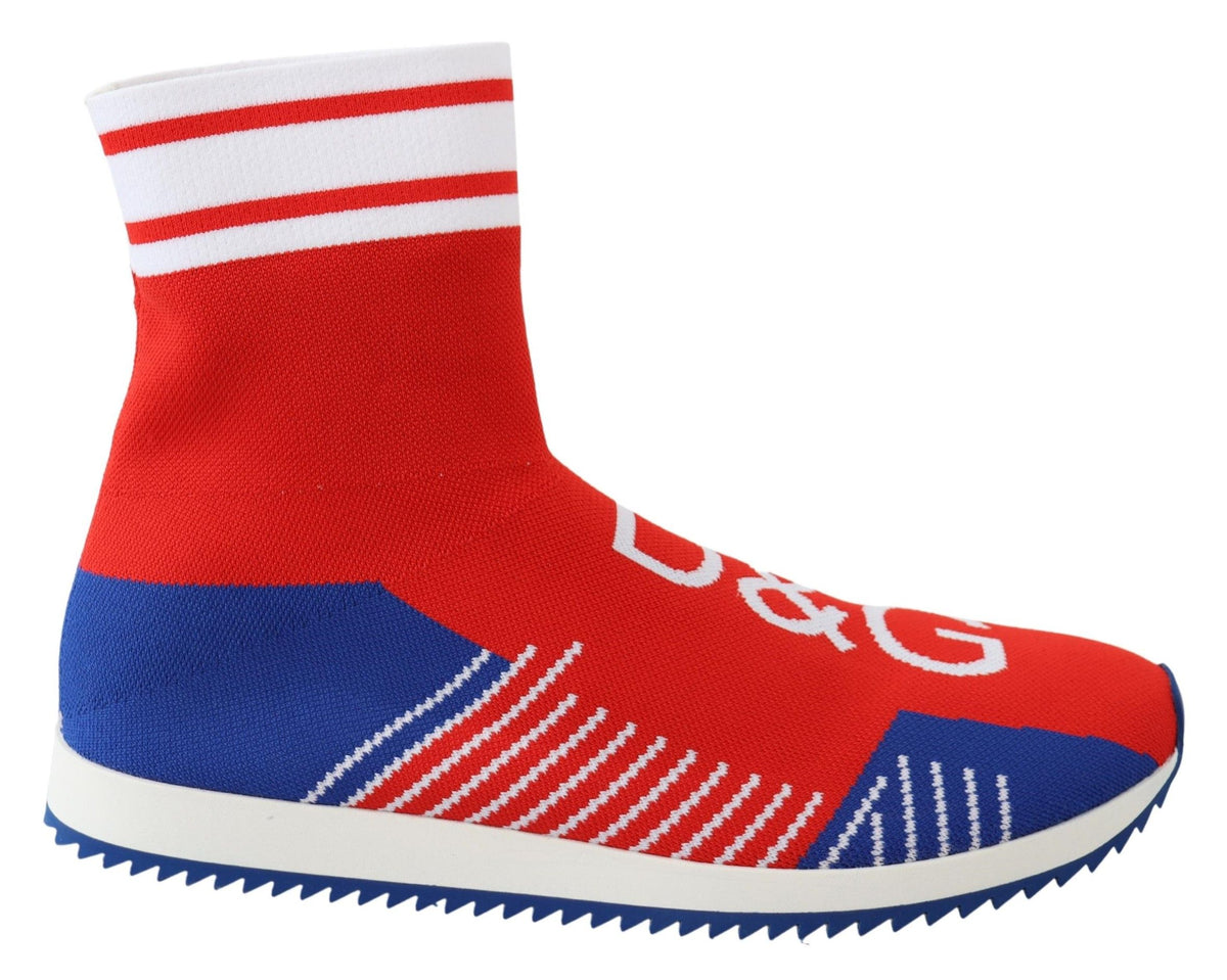 Dolce & Gabbana Blue Red Sorrento Logo Sneakers Sock Shoes