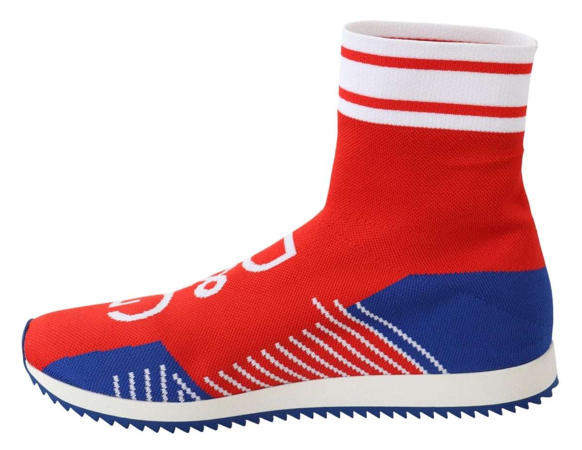 Dolce & Gabbana Blue Red Sorrento Logo Sneakers Sock Shoes