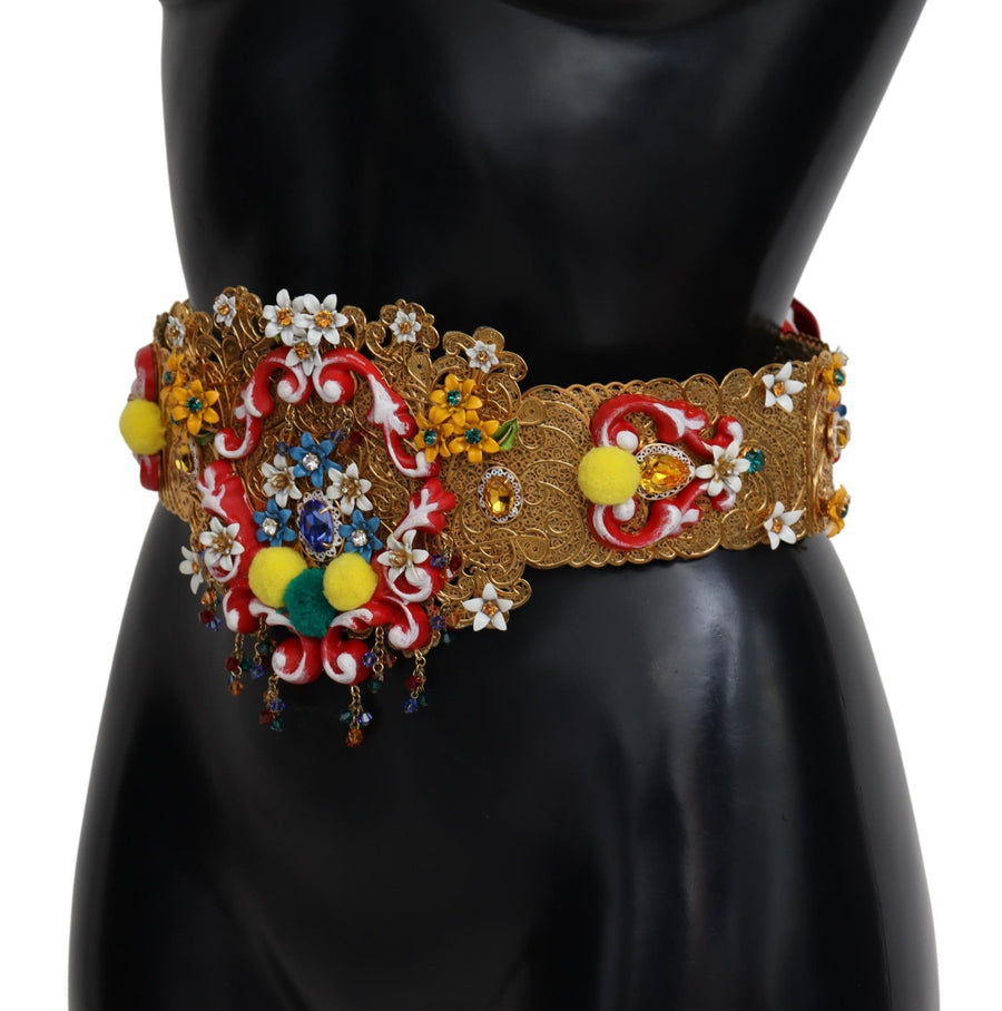 Dolce & Gabbana Embellished Carretto Floral Crystal Wide Waist Belt