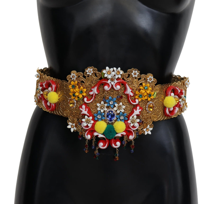Dolce & Gabbana Embellished Carretto Floral Crystal Wide Waist Belt