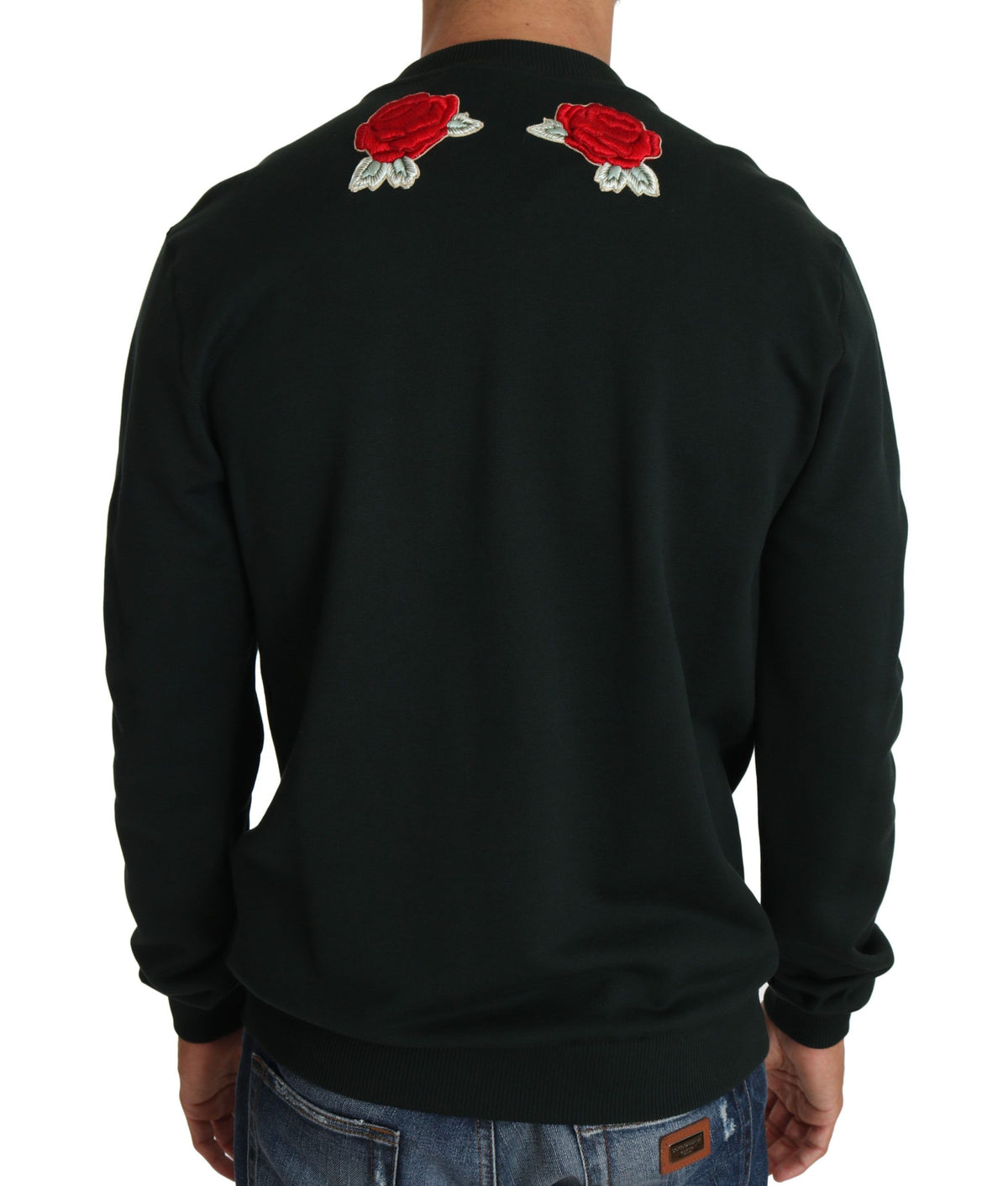 Dolce & Gabbana Green Crystal Heart Roses Gun Pullover