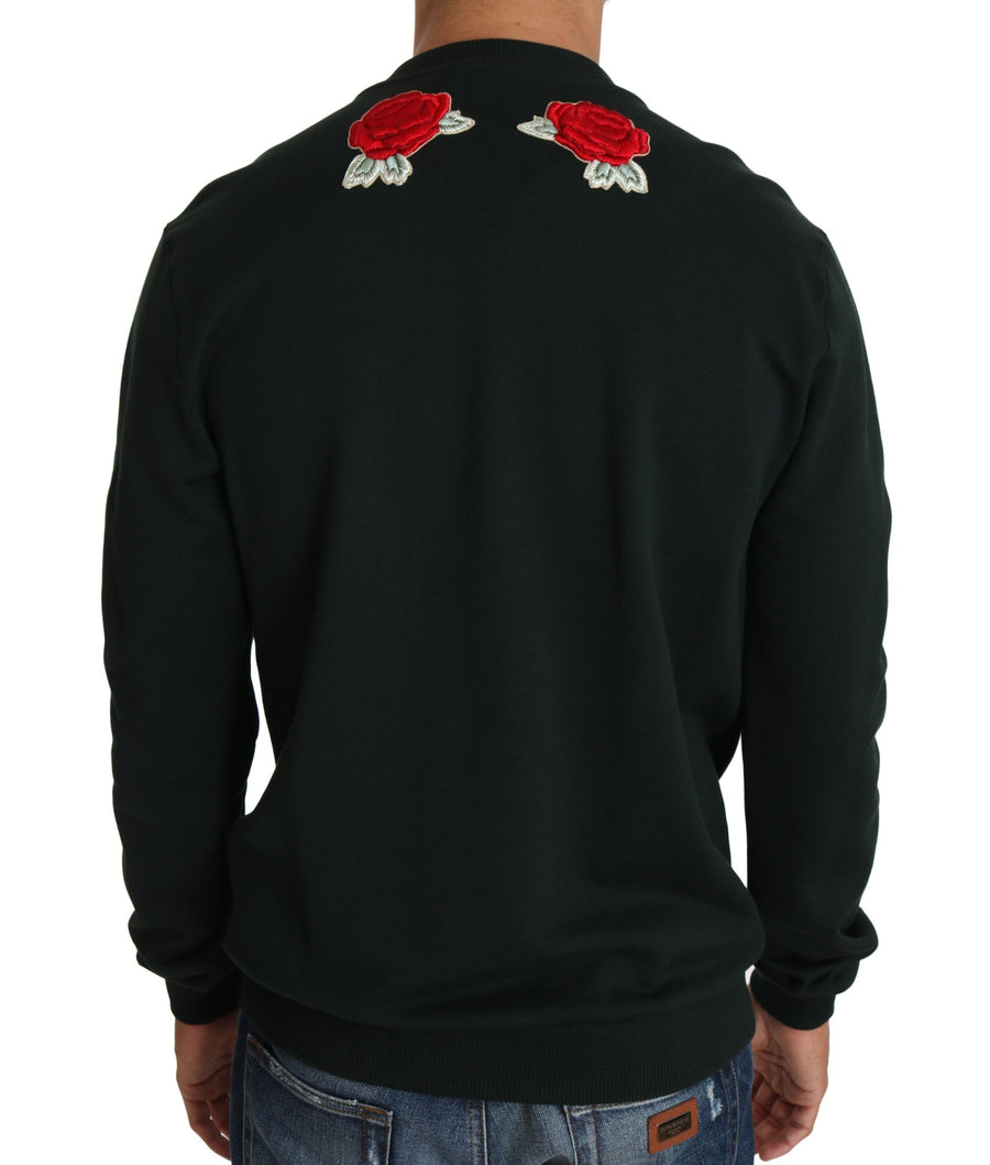 Dolce & Gabbana Green Crystal Heart Roses Gun Pullover