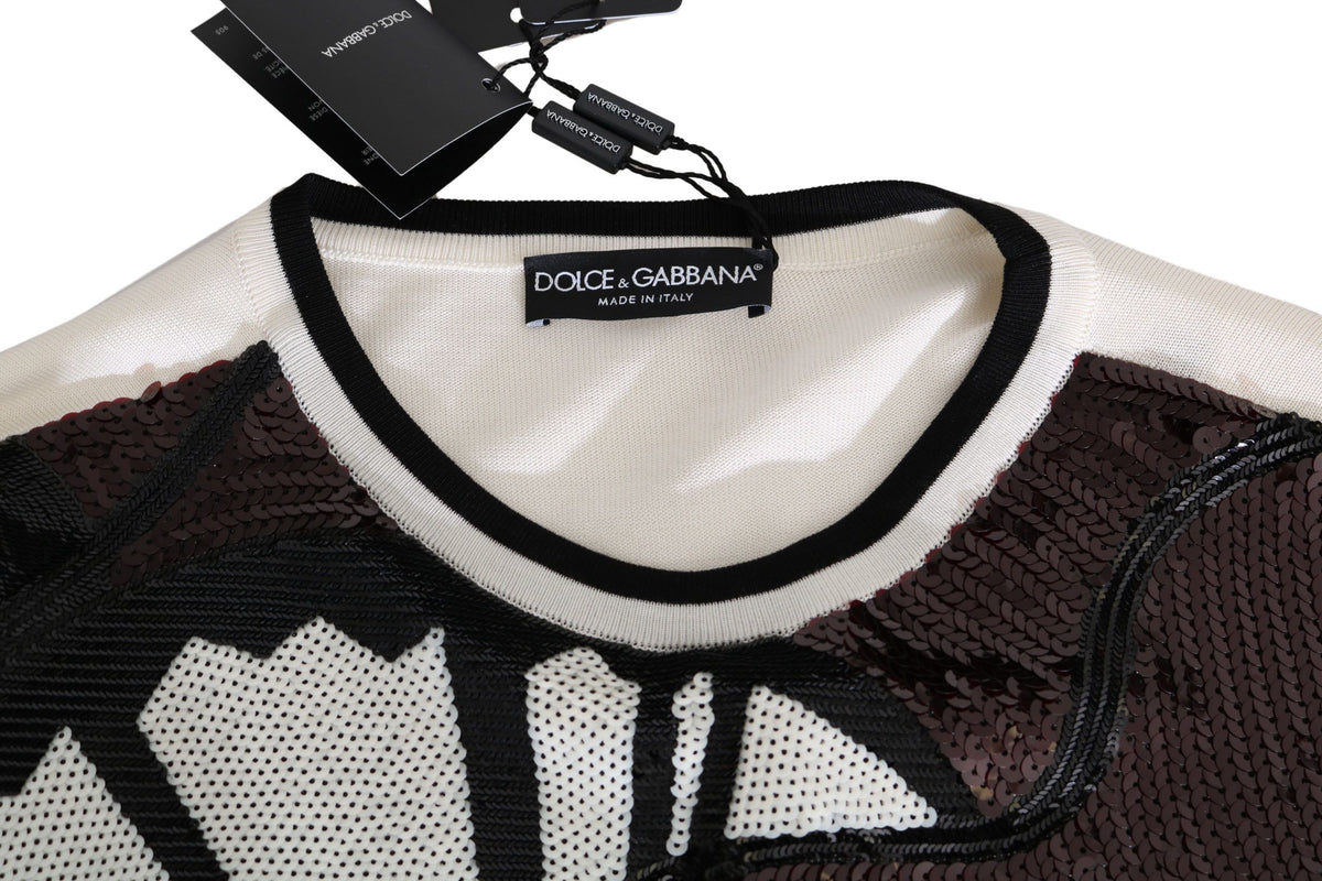 Dolce & Gabbana White Jazz Sequin Guitar Jumper Top Pullover