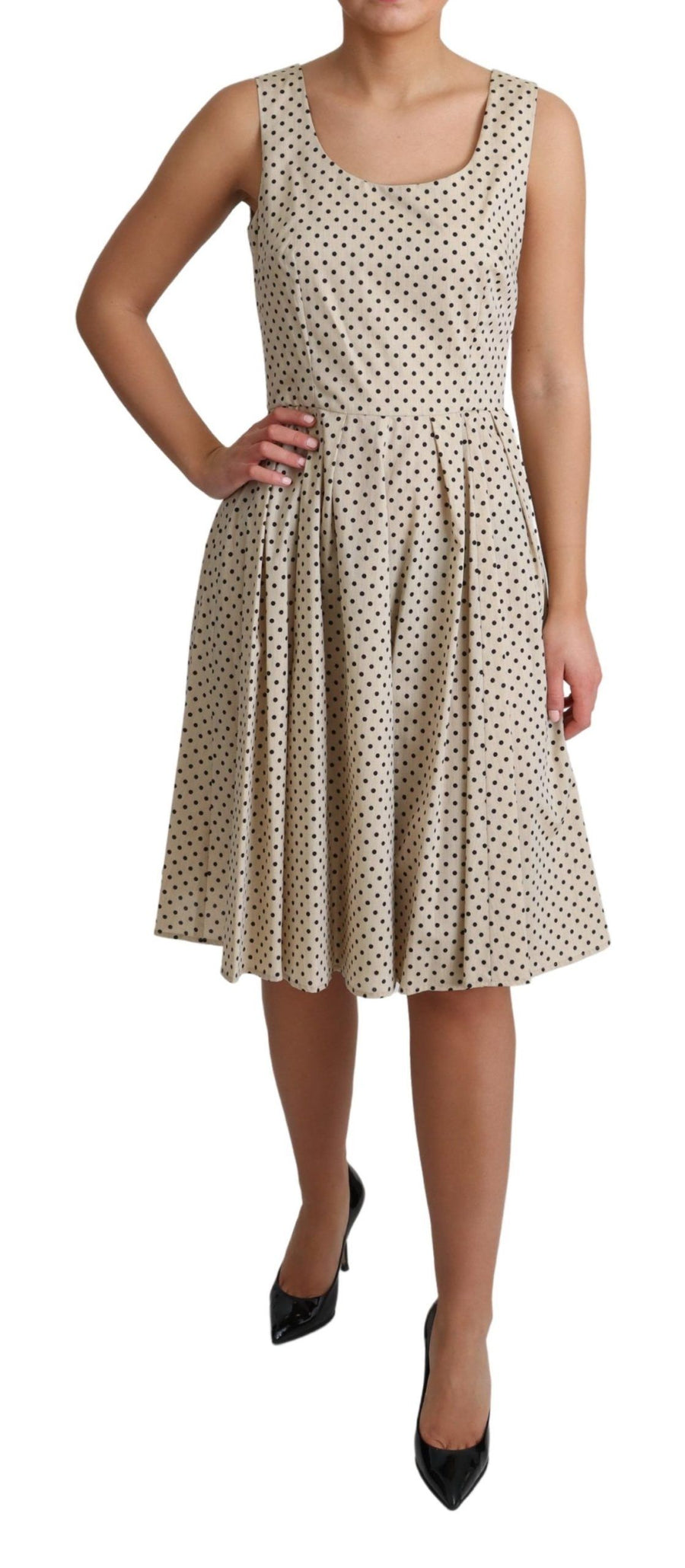Dolce & Gabbana Beige Polka Dot A-Line Cotton Dress
