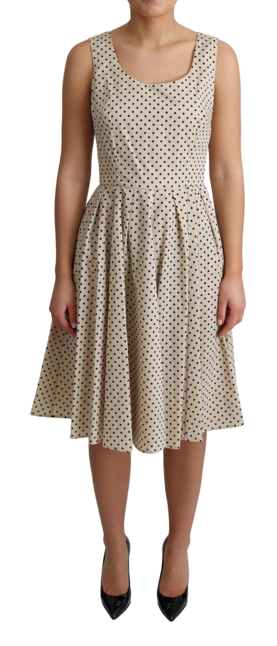 Dolce & Gabbana Beige Polka Dot A-Line Cotton Dress