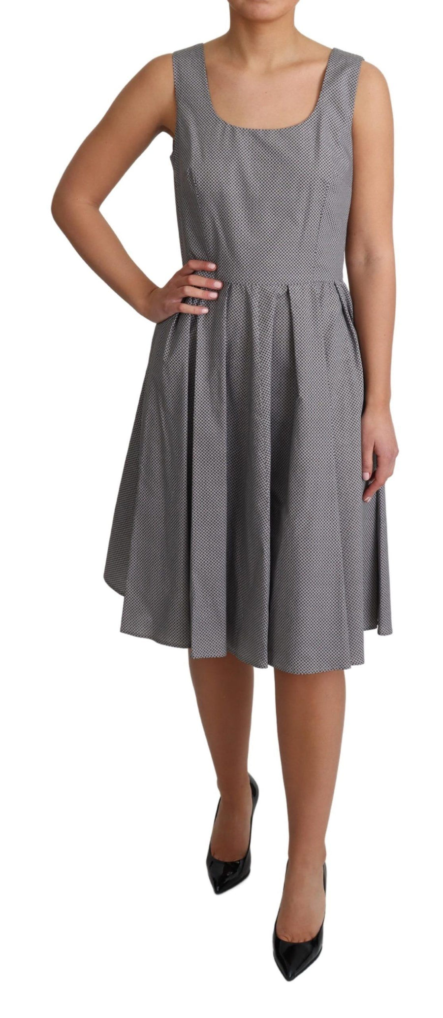 Dolce & Gabbana Blue and Beige Geometric Cotton A-Line Dress