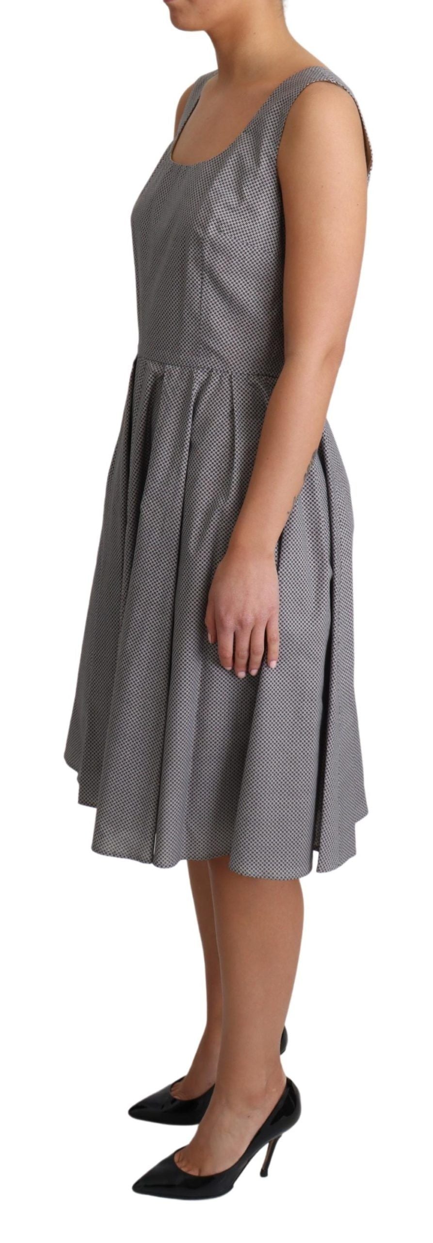 Dolce & Gabbana Blau-Beige Geometrisches Baumwollkleid in A-Linie