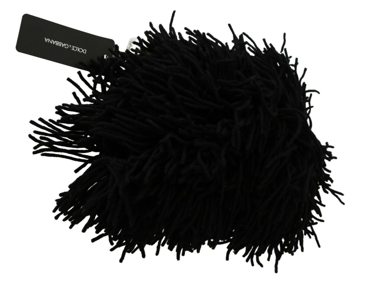 Dolce & Gabbana Black and White Animal Motif Knitted Cashmere Beanie
