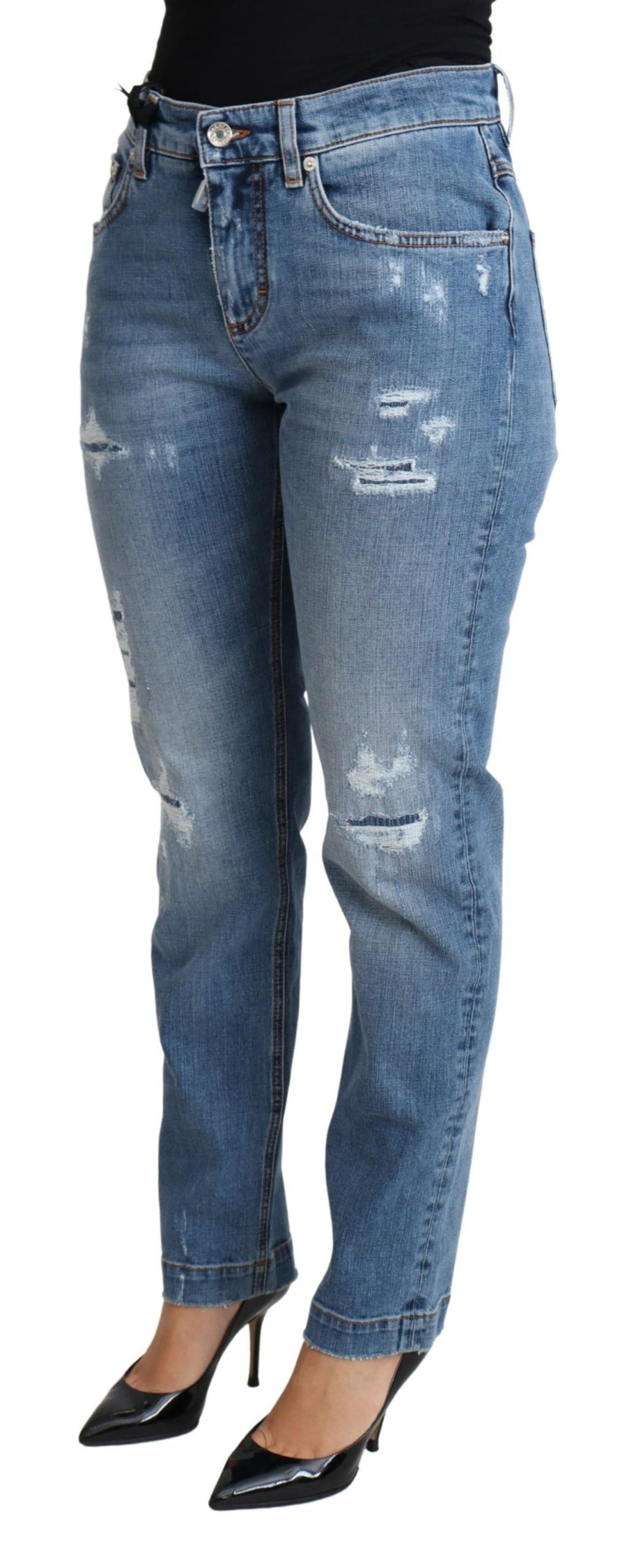 Dolce & Gabbana Blaue zerfledderte Skinny Denim-Jeans aus Baumwollmischung