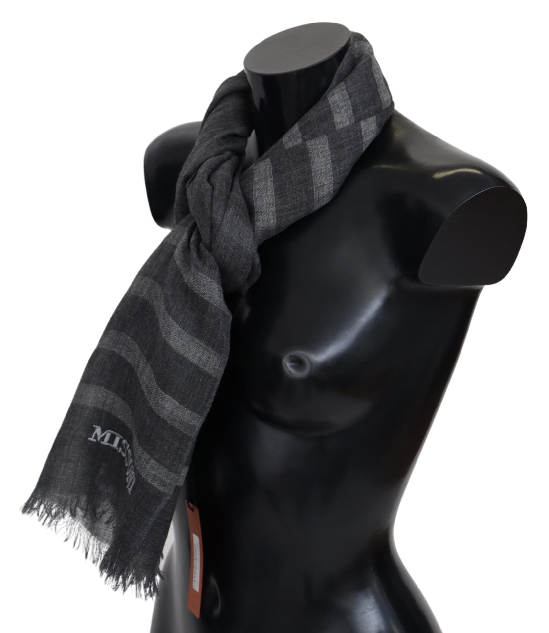 Missoni Gray Striped Wool Scarf Unisex Neck Wrap Fringe Scarf