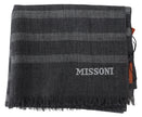 Missoni Gray Striped Wool Scarf Unisex Neck Wrap Fringe Scarf