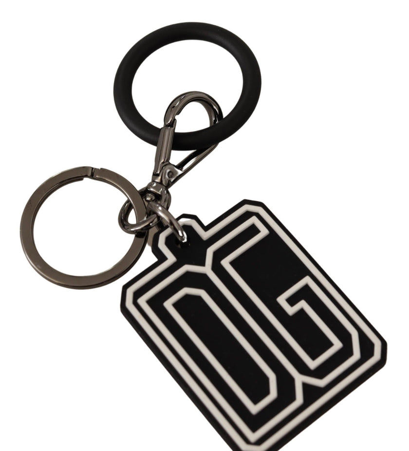 Dolce & Gabbana Schwarz Weiß DG Gummi Logo Silber Ring Schlüsselanhänger
