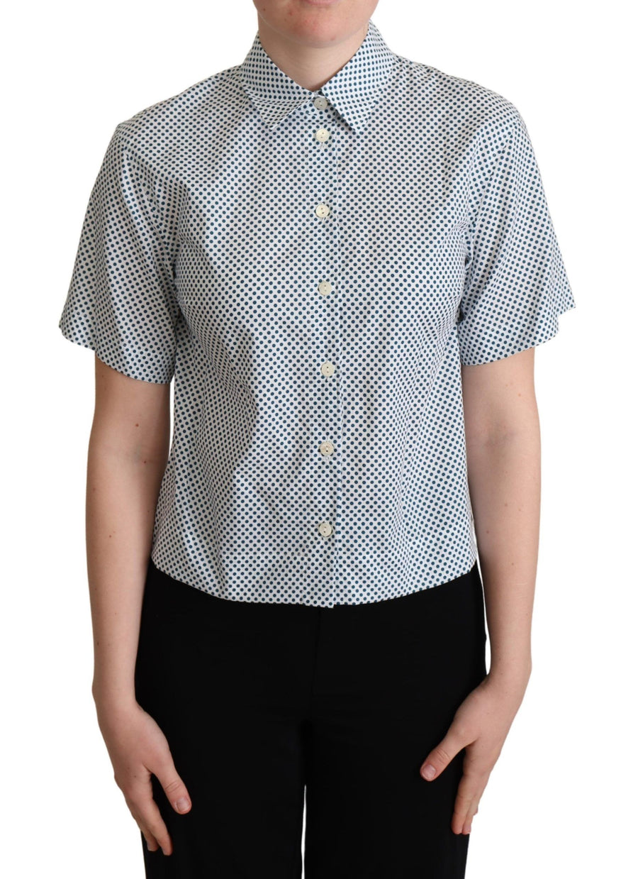 Dolce & Gabbana White and Blue Polka Dot Cotton Shirt