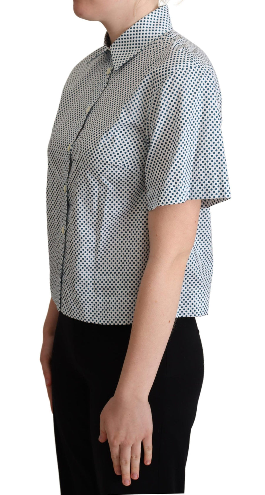 Dolce & Gabbana White and Blue Polka Dot Cotton Shirt