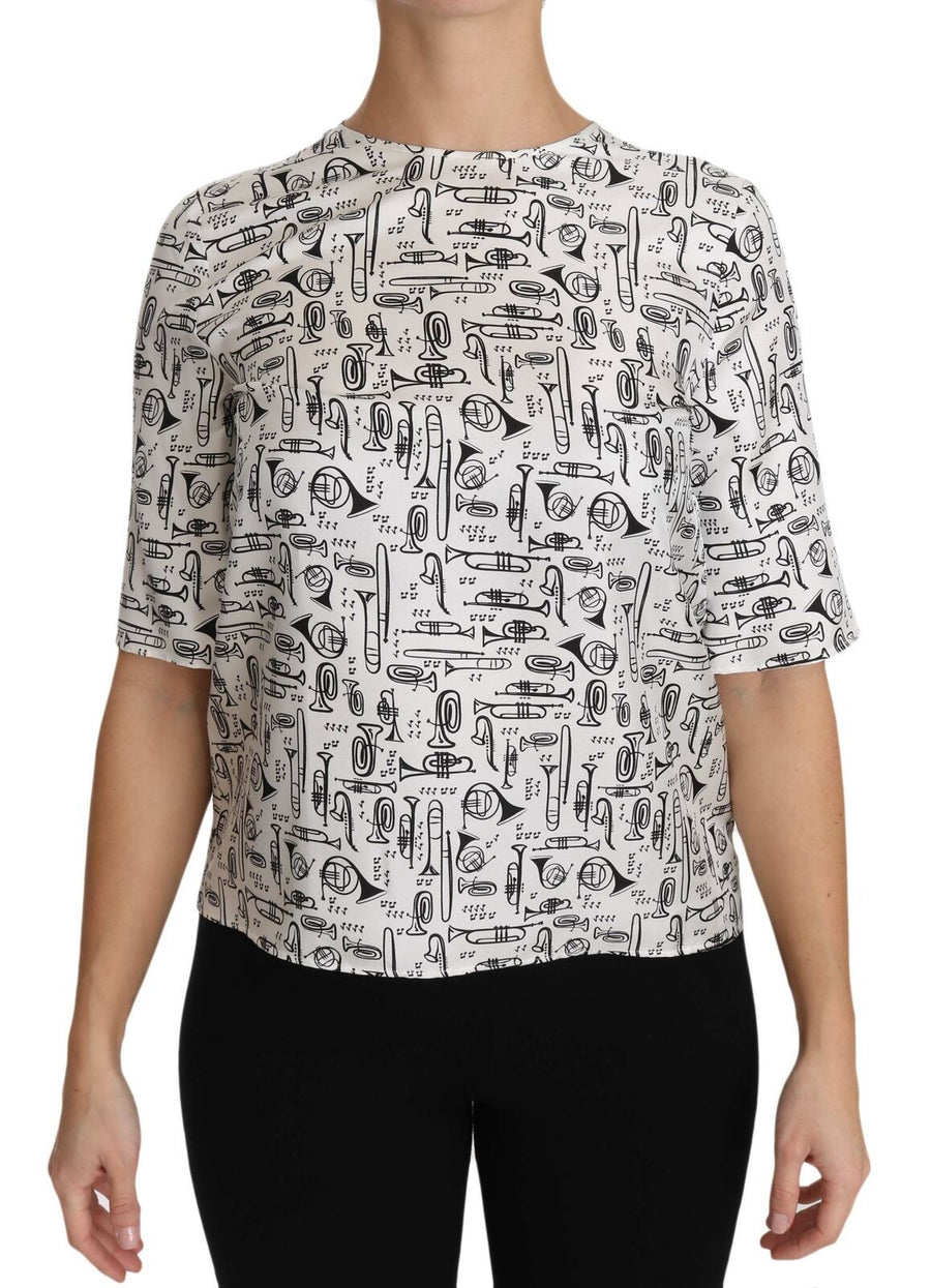 Dolce & Gabbana White Blouse with Musical Instrument Print