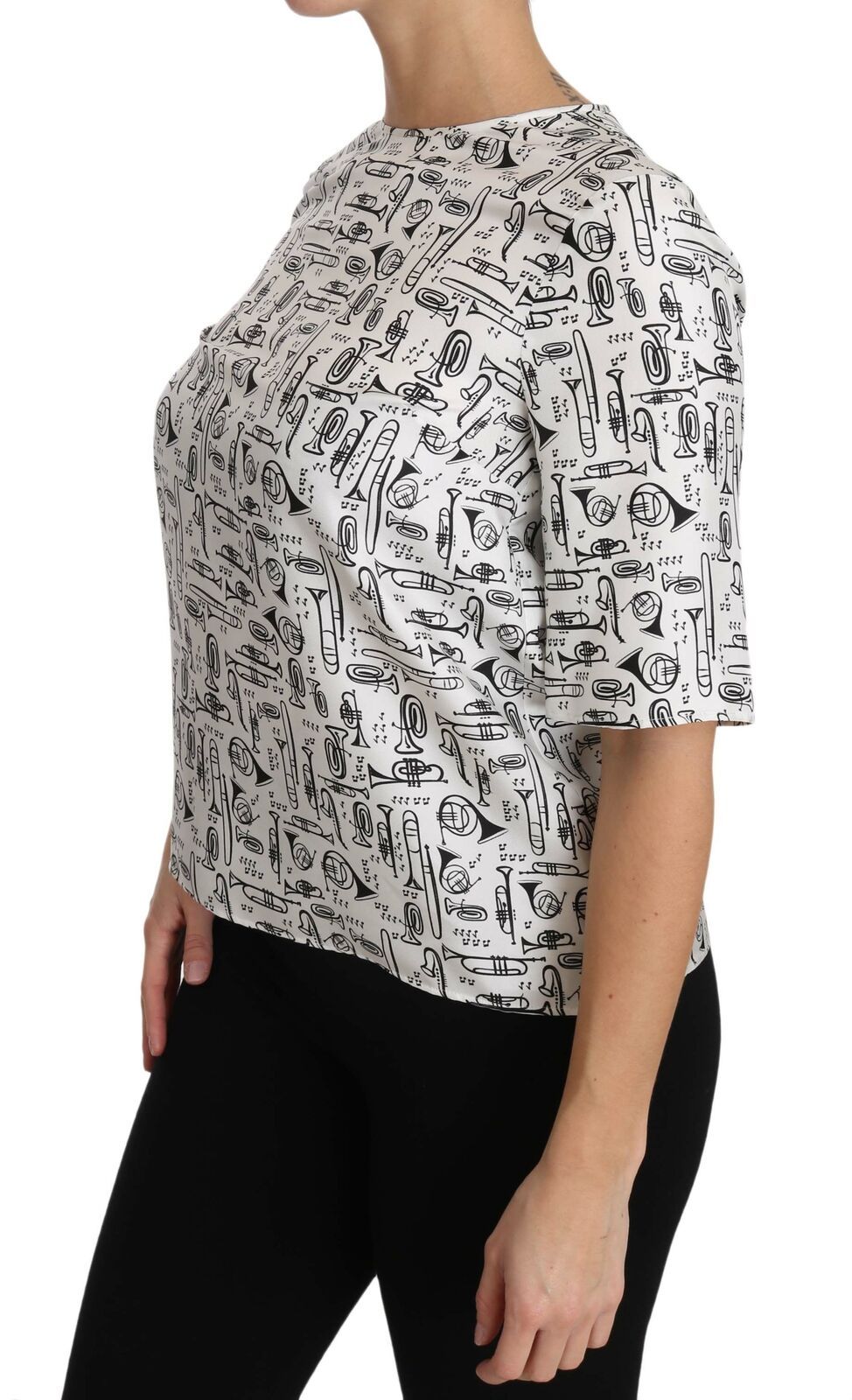 Dolce & Gabbana White Blouse with Musical Instrument Print