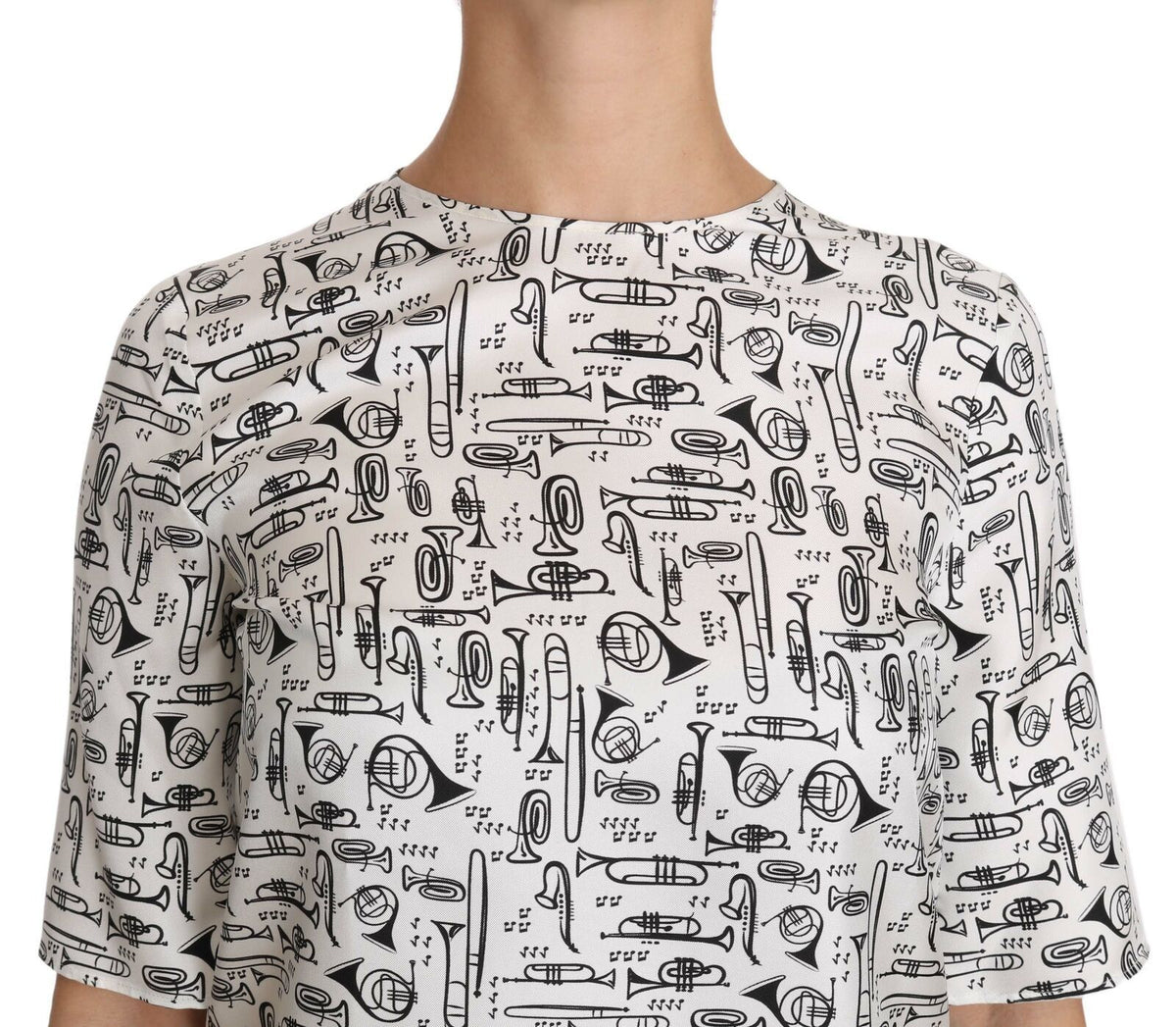 Dolce & Gabbana White Blouse with Musical Instrument Print