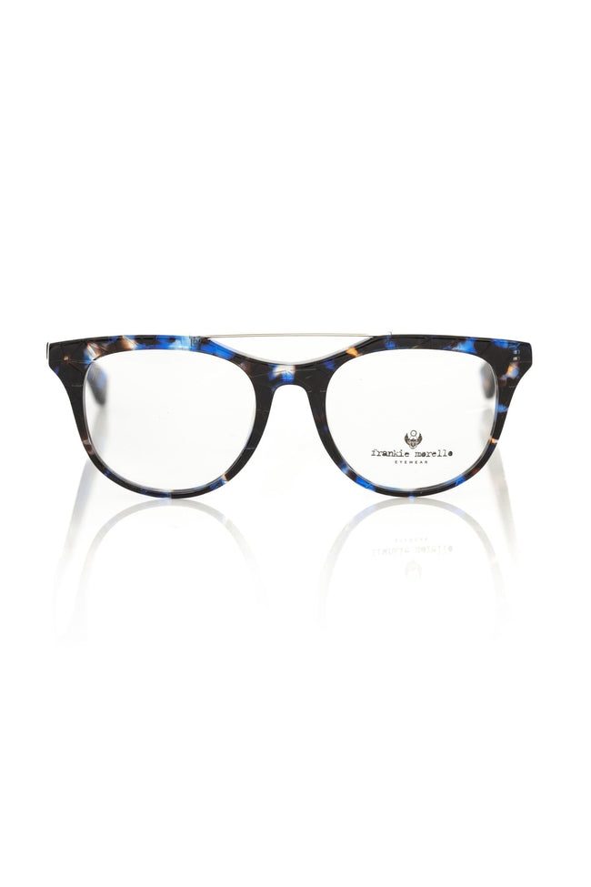 Frankie Morello blaue Herrenbrille aus Acetat mit Wayfarer-Form und geometrischem Muster