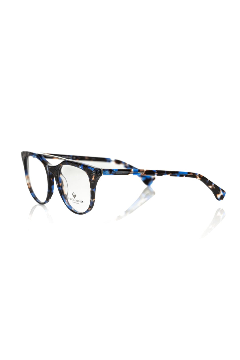 Frankie Morello blaue Herren-Brille im Wayfarer-Stil aus Acetat mit geometrischem Muster