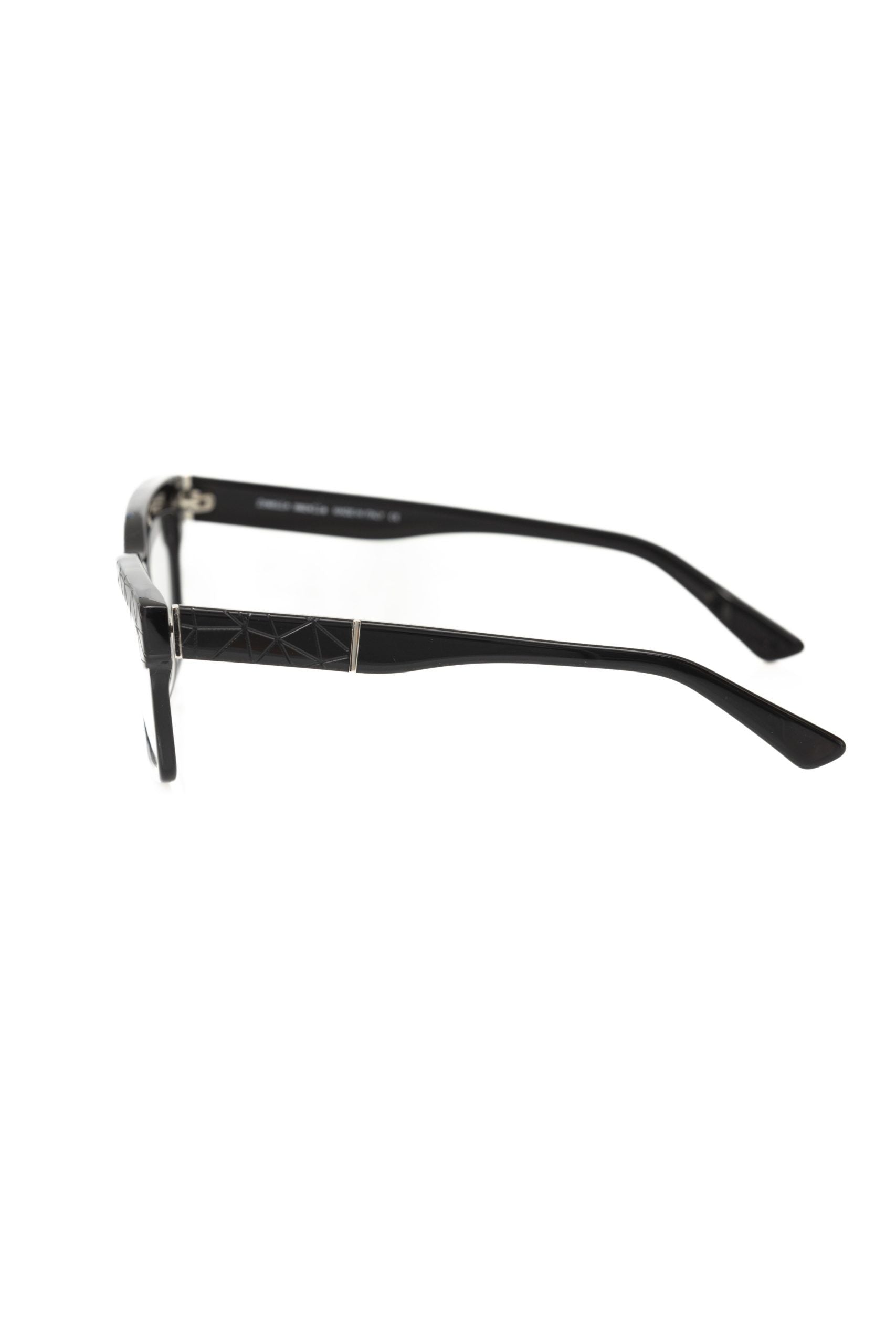 Schwarze Frankie Morello Wayfarer Herren-Brille aus Acetat mit geometrischem Muster und lebhaften Bügeln