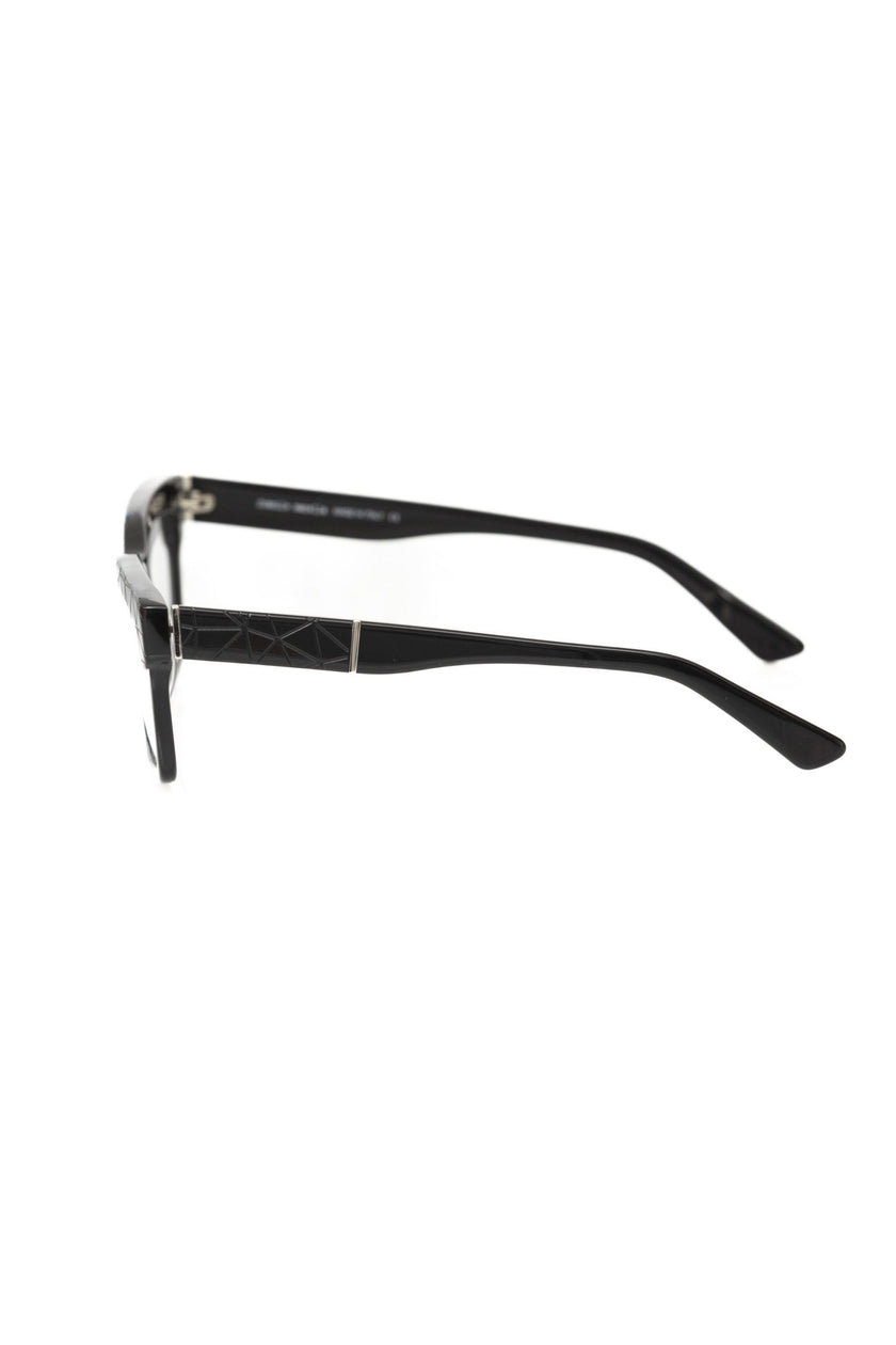 Schwarze Frankie Morello Wayfarer Herren-Brille aus Acetat mit geometrischem Muster und lebhaften Bügeln