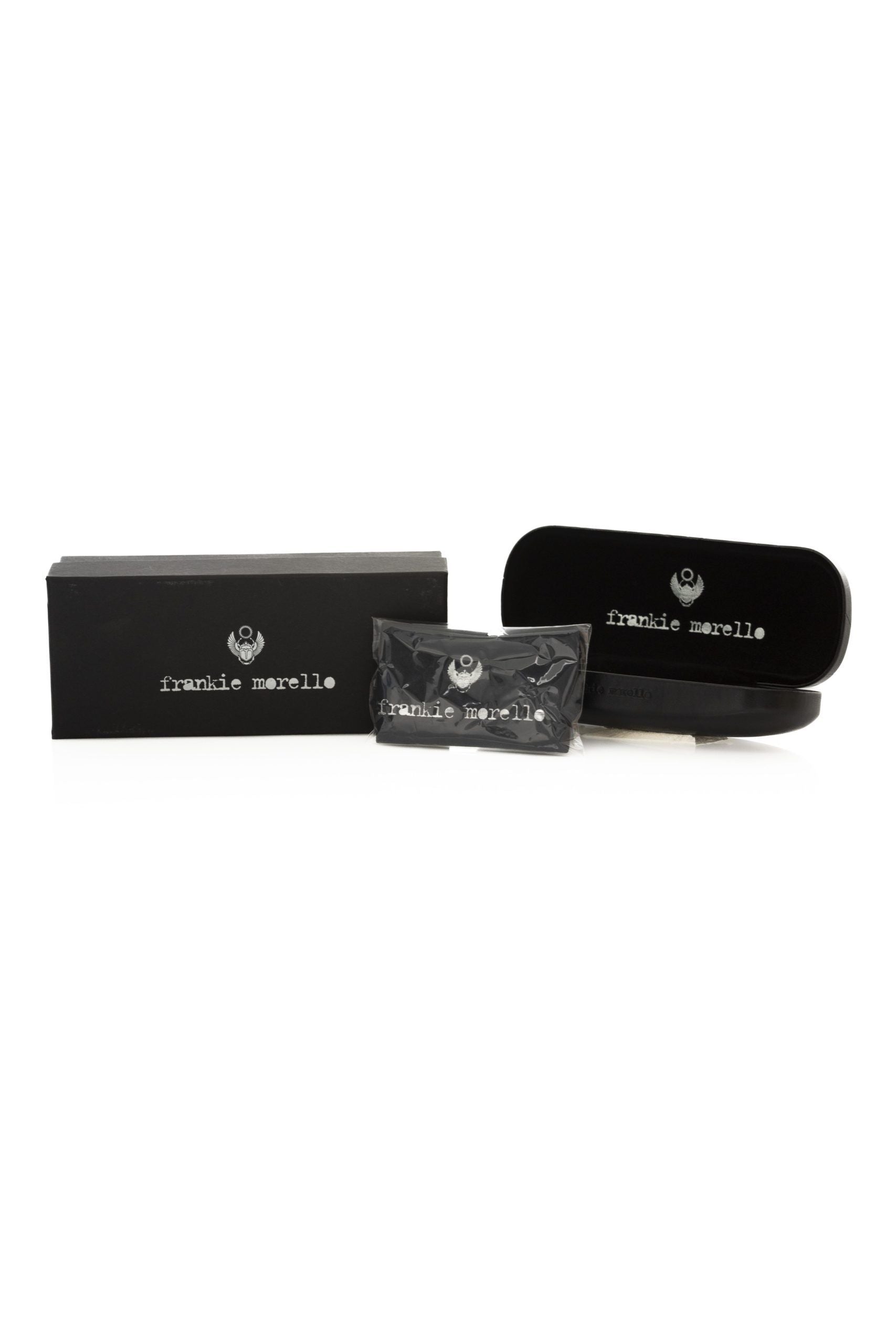 Frankie Morello schwarze Wayfarer Herrenbrille aus Acetat mit geometrischem Muster und bunten Bügeln, italienisches Design