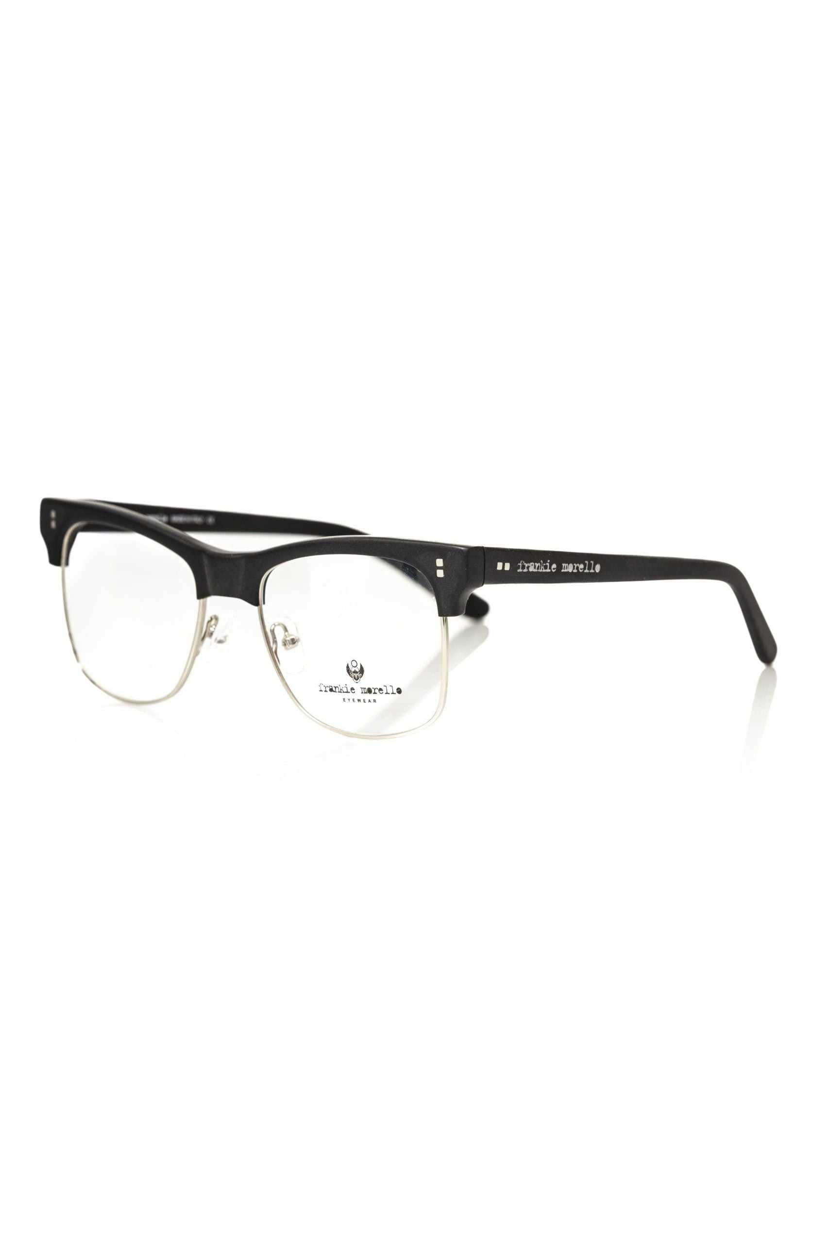 Schwarze Frankie Morello Metall-Brillenfassung für Herren mit Clubmaster-Design und Italien-Qualität