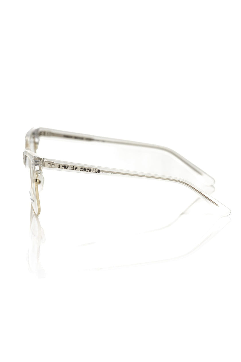 Frankie Morello goldene Metallfaser-Brille für Herren mit transparentem Oberprofil und Logo-Bügeln in Gold