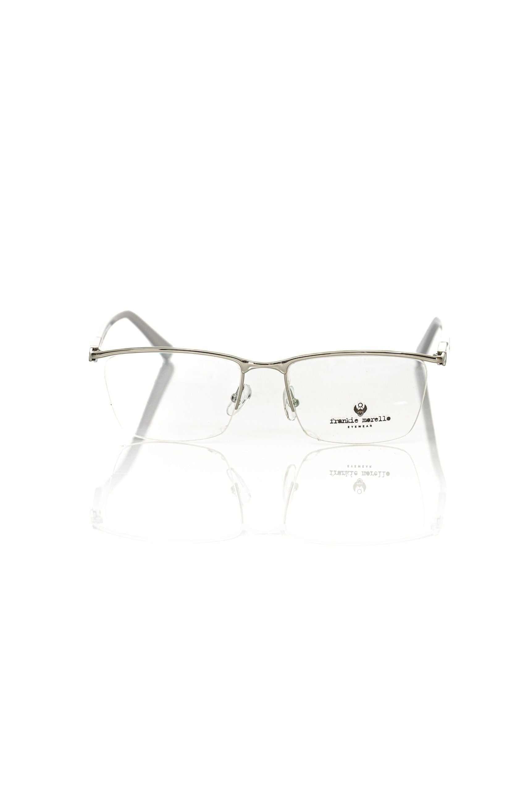 Frankie Morello silberne Herrenbrille im Metallic-Look mit Clubmaster-Design und Havana-Bügeln