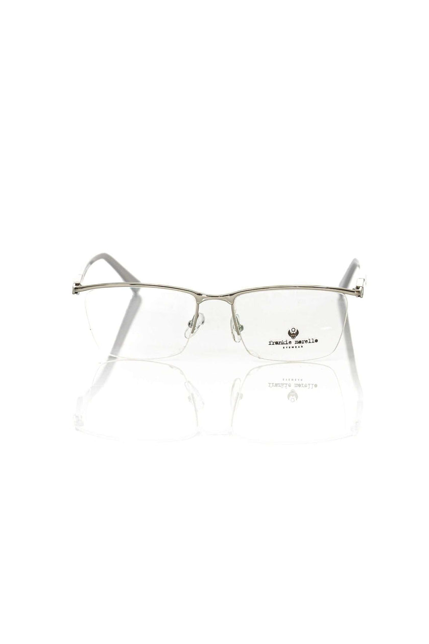 Frankie Morello silberne Herrenbrille im Metallic-Look mit Clubmaster-Design und Havana-Bügeln