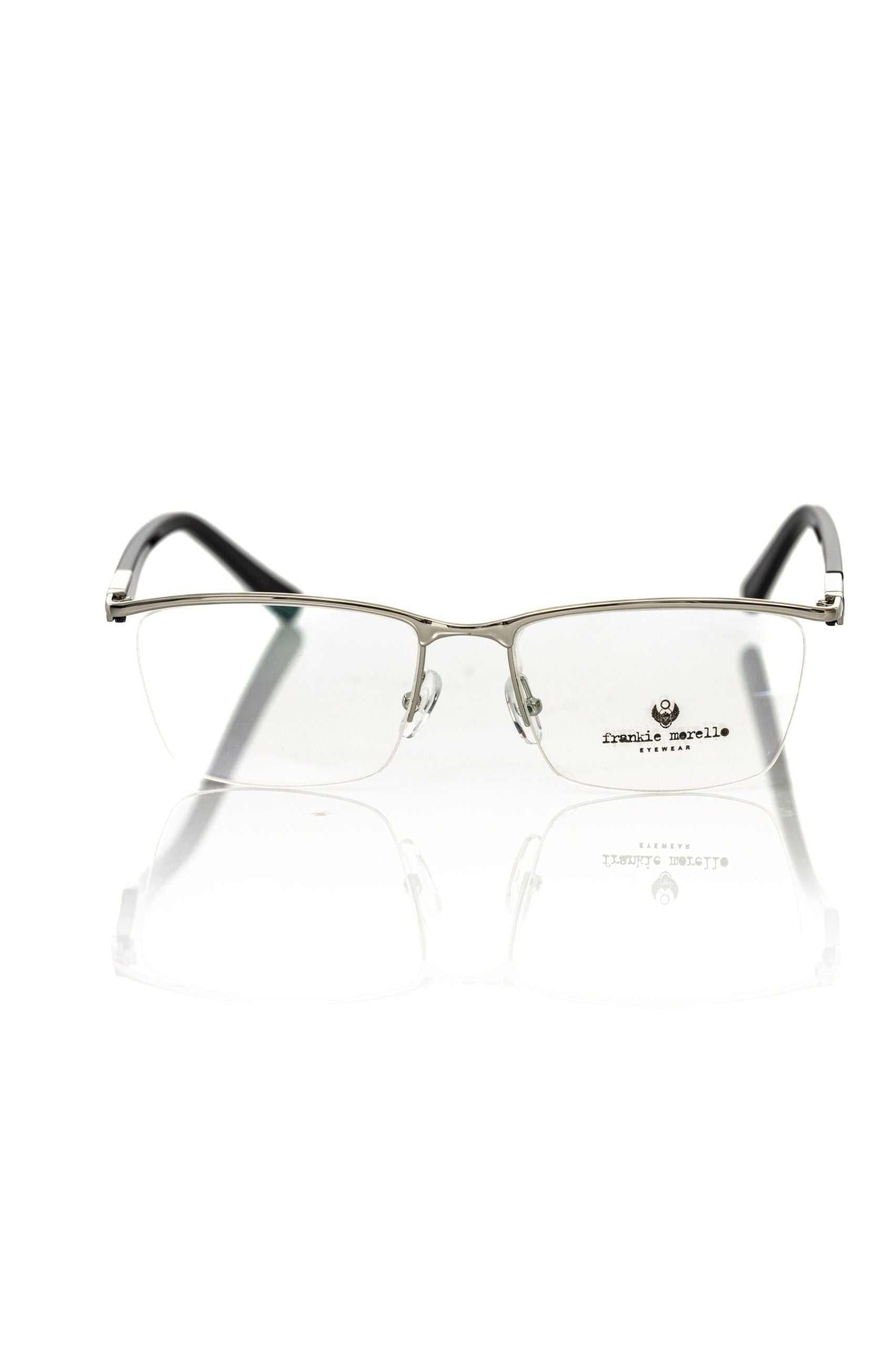 Frankie Morello schwarze Metallbrille für Herren im Clubmaster-Stil mit elegantem Design und Logo