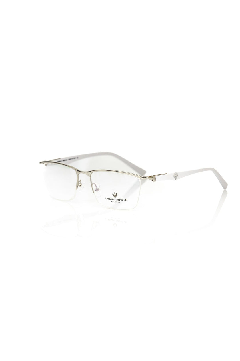 Frankie Morello silberne Herrenbrille aus Metall mit Clubmaster-Design und Havana-Bügeln