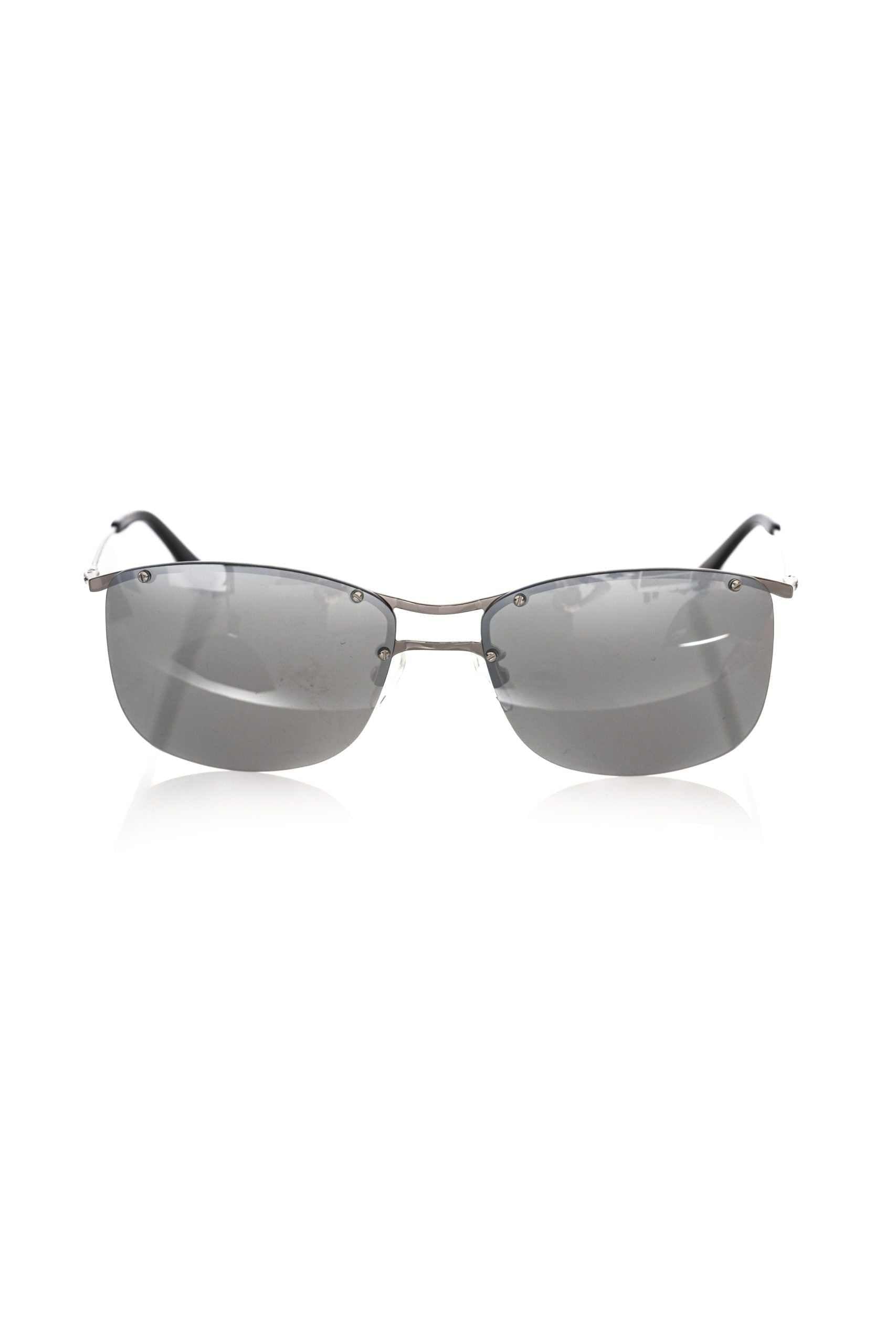 Frankie Morello Herren-Sonnenbrille Clubmaster mit silbernem Metallgestell und grauen Spiegelgläsern