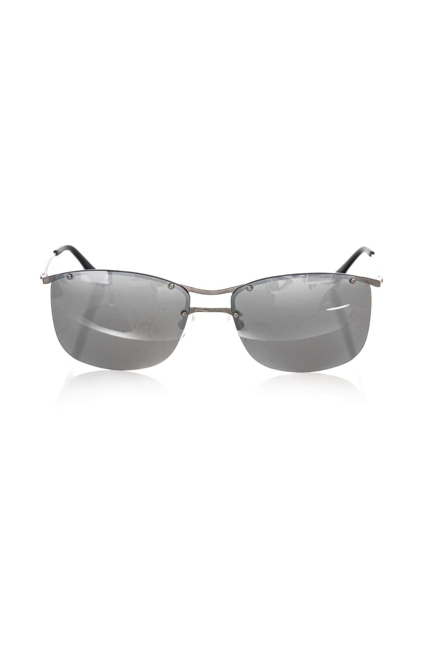 Frankie Morello Herren-Sonnenbrille Clubmaster mit silbernem Metallgestell und grauen Spiegelgläsern